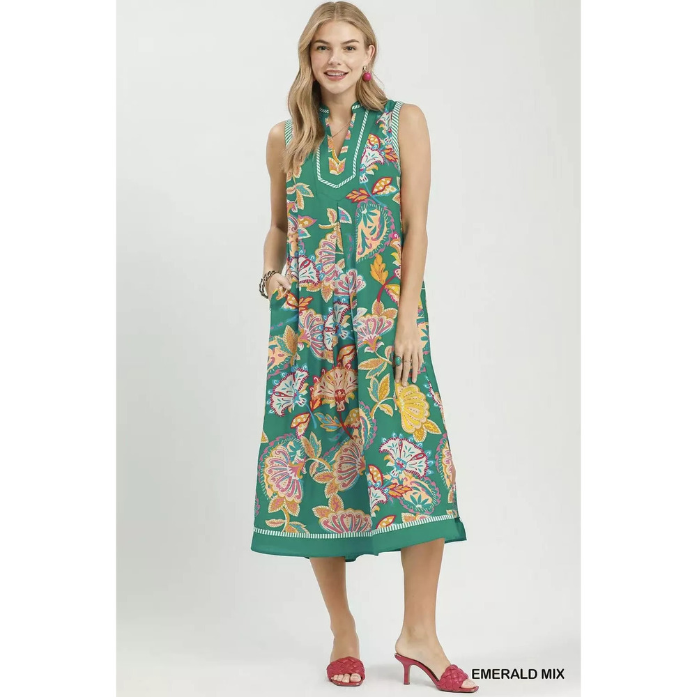 Umgee Paisley Floral Sleeveless Midi Dress
